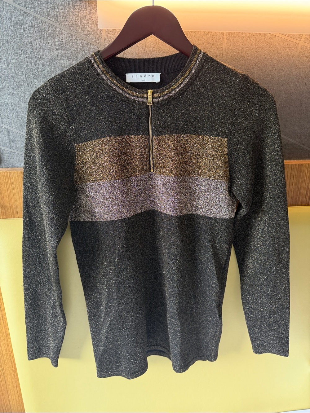 Sandro Paris Metallic Striped luxury lurex knit sweater